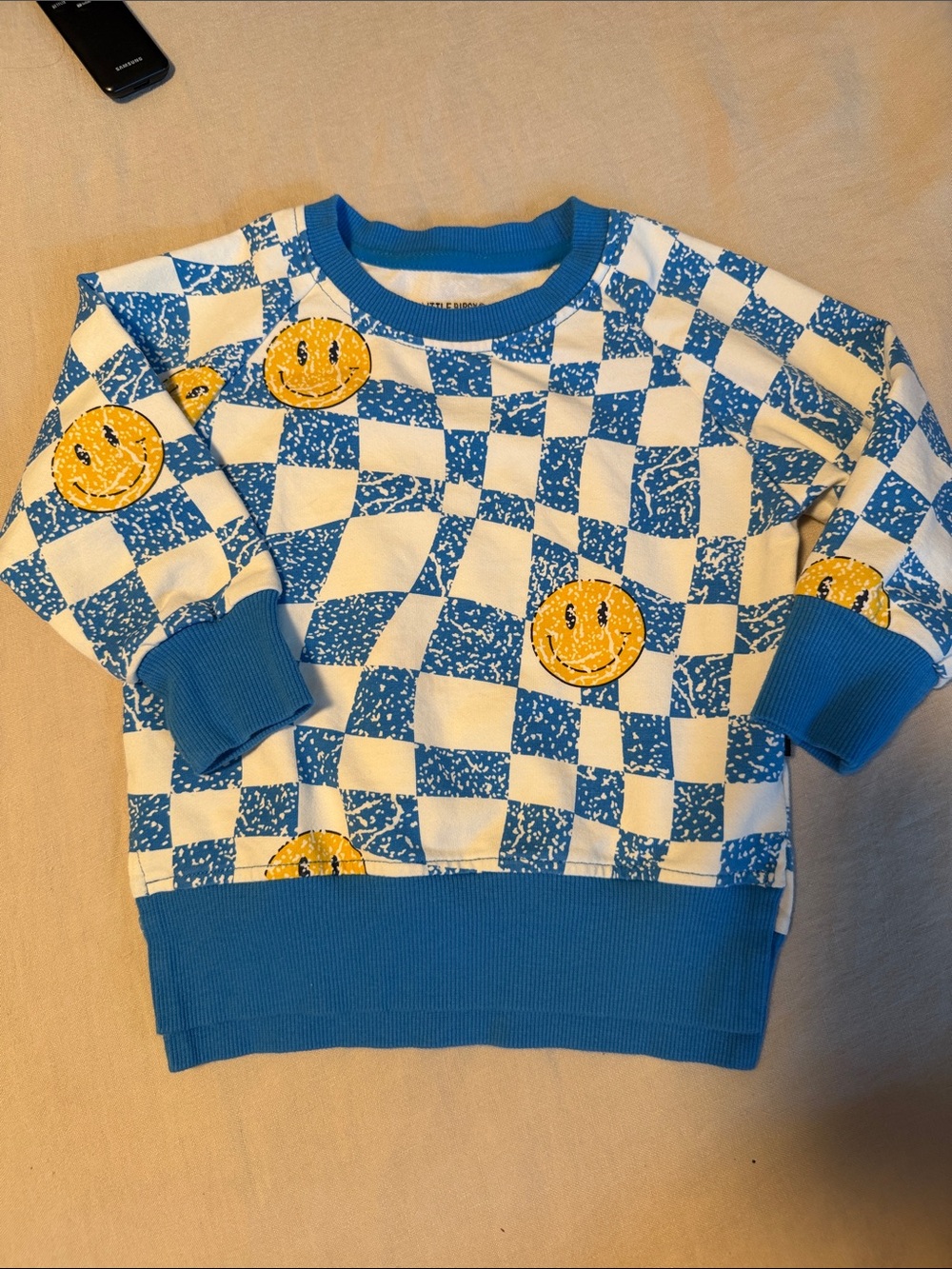Little Bipsy Kids Blue & White Checkerboard Smiley Sweatshirt